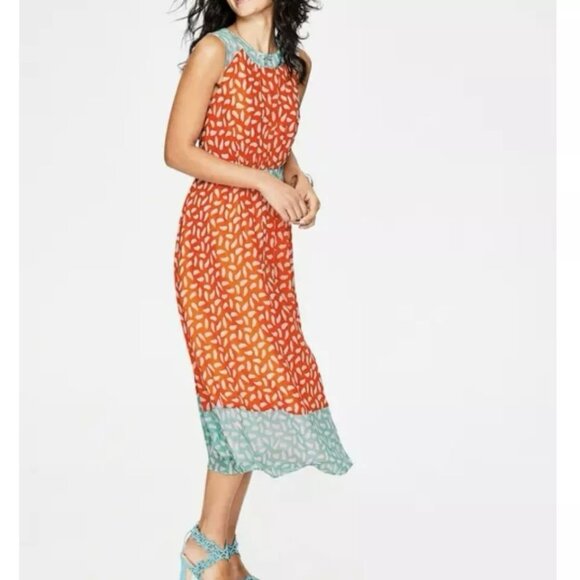 NWT Boden Sylvie Brush Stroke Midi Dress Sz 12 Lined Zipper Flowy Chiffon - Picture 7 of 13